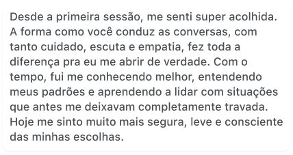 Depoimento de cliente satisfeita